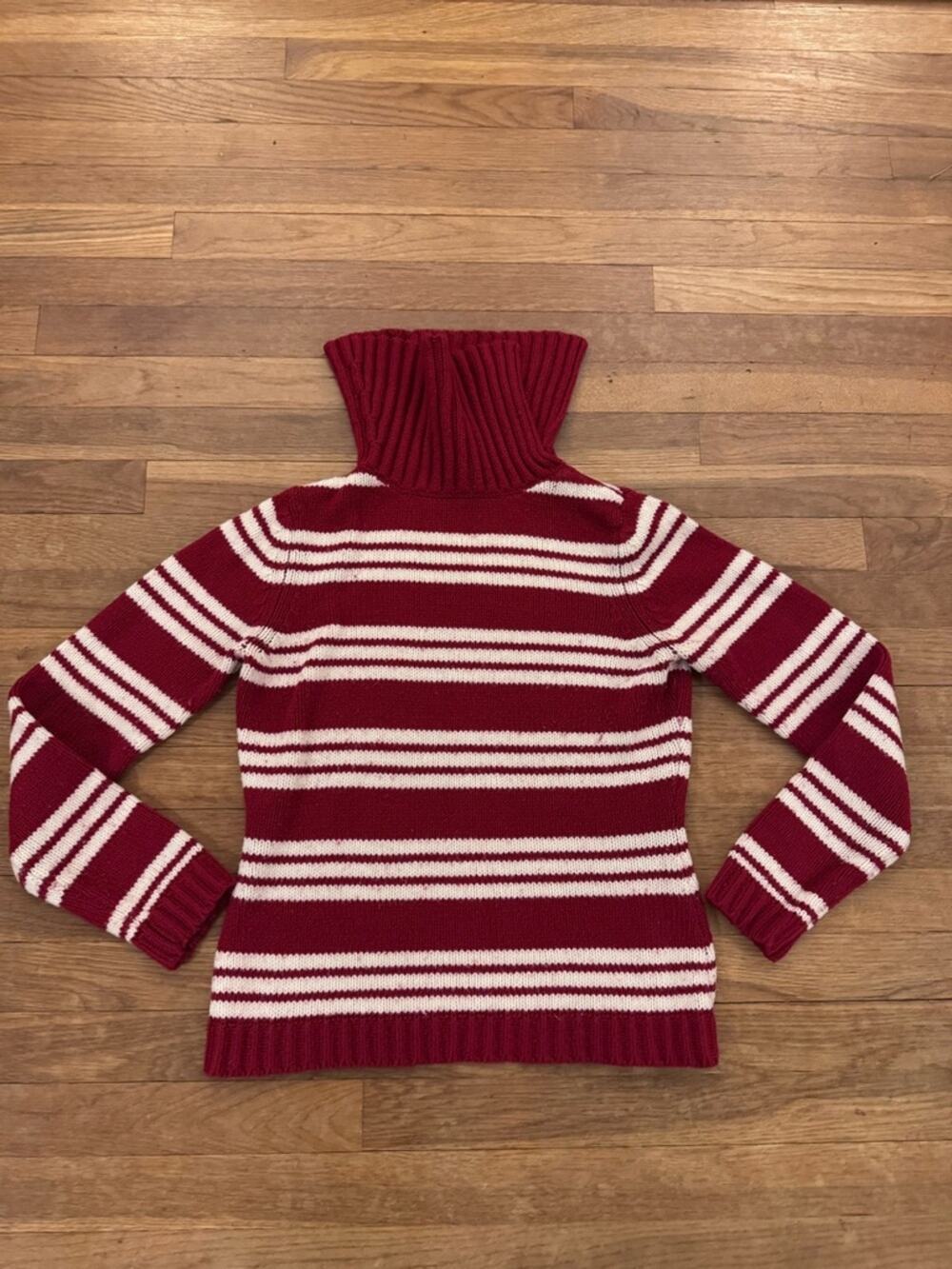 Ann Taylor LOFT Women's Red White Striped Wool Blend Turtleneck Sweater | M
b89